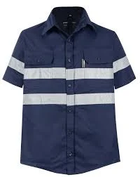 Short Sleeve Mining Shirt 65/35 Polycotton Silver Ref Tape Navy/Navy