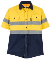 152 Short Sleeve Mining Shirt 65/35 Polycotton Silver Ref Tape Lime/Navy