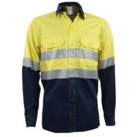 159 Mining Shirt 65/35 Polycotton Silver Ref Tape Yellow/Navy