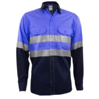 162 Mining Shirt 65/35 Polycotton Silver Ref Tape Electric Blue/Navy