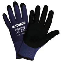 276 Seamless Blue Gloves with Black PU and Micro Foam Palm Coating