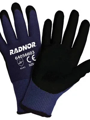 Seamless Blue Gloves with Black PU and Micro Foam Palm Coating
