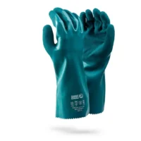 378 PIONEER Denim Stripe Chrome Leather Glove with Green Cuff
