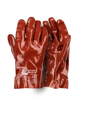 PIONEER Red PVC Glove 27cm Open Cuff Terry Palm
