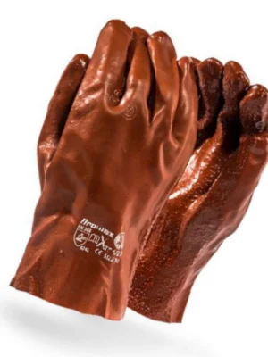 DROMEX Brown Rough PVC Glove 27cm Open Cuff