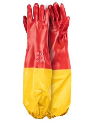 PIONEER Red PVC Shoulder Length Glove 60cm with Yellow Attachment