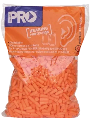 Hi-Vis Bullet Earplug Uncorded Refill Pack 500 Pcs